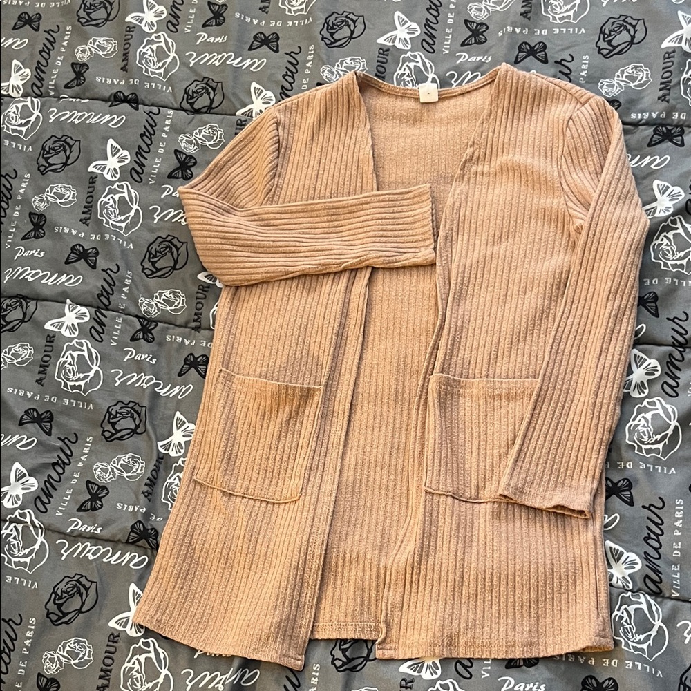 SHEIN Brown Ribbed Knitwear Cardigan